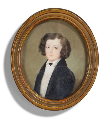 Auguste de PINELLI (1823-1892) 
Portrait d'enfant à la veste noire
Miniature ovale.
Dim....