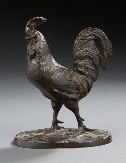Pierre JULES MENE (1810-1879) d'après 
Le coq
Bronze à patine brune, signé sur la...