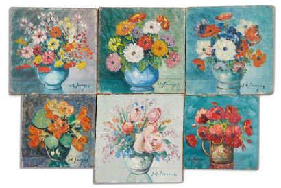 Jean Roger SOURGEN (1883-1978) 
Ensemble de six petites huiles sur panneaux représentnat...