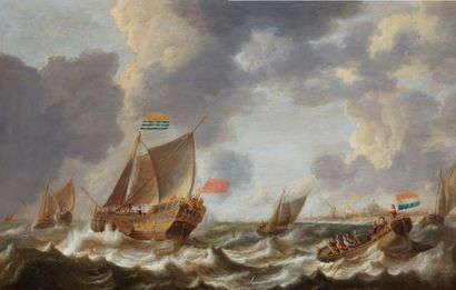 Bonaventura PEETERS (Anvers 1614 - Hoboken 1652) 
Bateaux hollandais par gros temps
Marine
Panneau...