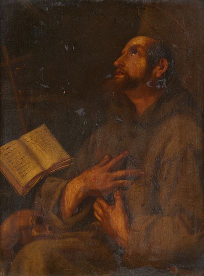 ÉCOLE ESPAGNOLE DU XVIIe SIÈCLE, SUIVEUR DE MURILLO Saint François
Cuivre
Inscription...