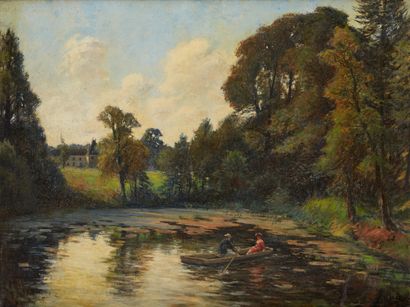 J. KAME (ÉCOLE FRANÇAISE, 1903) 
Barque sur l'étang
Sur sa toile d'origine
Signée...