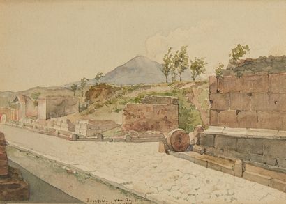 Ecole Italienne du XIXe siècle View of Pompeii
Watercolour on paper, below in the...