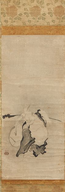 CHINE Rouleau Encre sur papier représentant un budai. Long. : 138 x 29 cm (Taille...