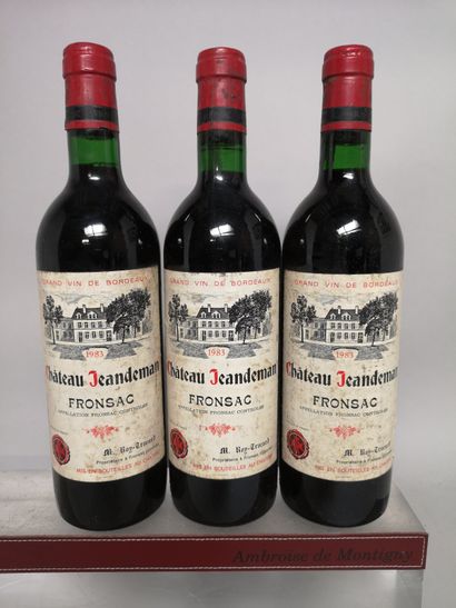 null 3 bouteilles Château JEANDEMAN - Fronsac 1983


Etiquettes légèrement taché...
