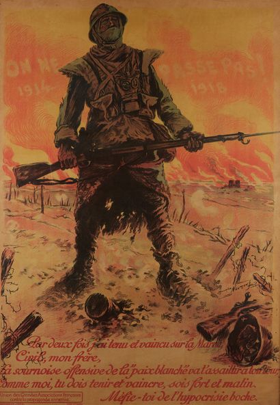 null GUERRE 1914-18 - Ensemble de 3 affiches encadrées
- Abel FAIVRE
On les aura...