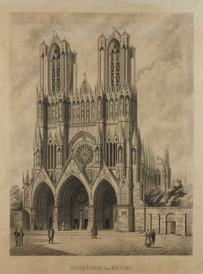 null [MARNE]. [REIMS].
Cathédrale de Reims
Grand dessin au lavis d'architecture
Dimensions...