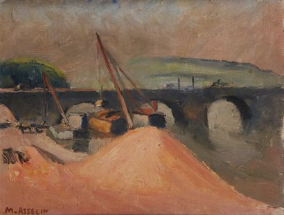 Maurice ASSELIN (1882-1947) 
Le pont de Saint-Cloud
Huile sur carton toilé, signée...