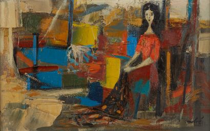 LUIS VIDAL MOLNE (1907-1970) 
Ravaudeuse de filet
Huile sur toile, signée en bas...