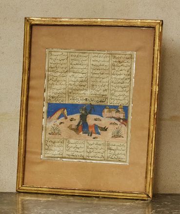 IRAN XVIe siècle. Deux miniatures du Livre des Rois.
Dim. : 30 x 22cm et 20,5 x 16,5cm...