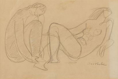 Jean SOUVERBIE (1891-1981) Etude de femme nue - Couple
Ensemble de deux dessins crayon...