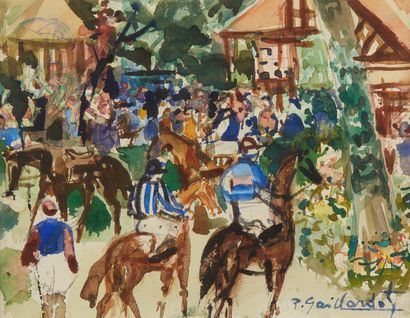 Pierre GAILLARDOT (1910-2002) Equestrian gathering
Watercolour on paper
Signed lower...
