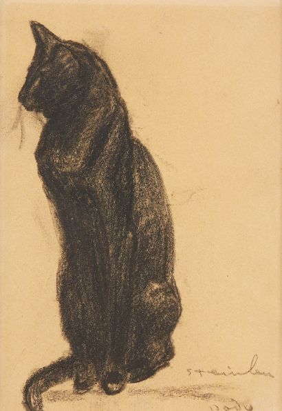 Théophile Alexandre STEINLEN (1859-1923) Fusain sur papier figurant un chat de profil
Signé...