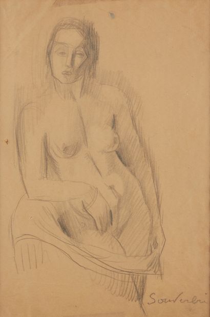 Jean SOUVERBIE (1891-1981) Study of a nude woman - Couple
Set of two pencil drawings...