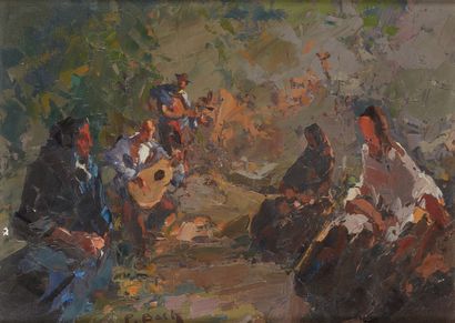 PIERRE BACH (1906-1971) Women and guitar players
Oil on canvas
Signed lower left...