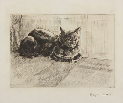 JACQUES LEHMAN, DIT JACQUES NAM (1881 - 1974) Lying cat
Engraving on paper
Signed...