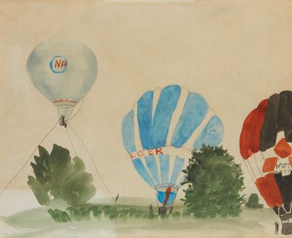 Mary NEWCOMB (1922-2008) Hot Air Balloons, 1992
Crayon et aquarelle sur papier
Monogrammé...