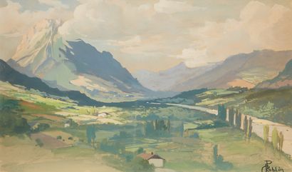 PIERRE ROBIN (XXe-XXIe SIÈCLE) Landscape with mountains
Gouache signed lower right
28...
