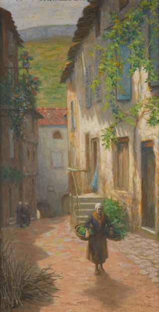 Emile Eugene FAUCONNIER (1857-1920) Retour de marché
Huile sur toile
Signée en bas...