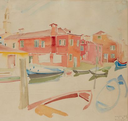 MAURICE PRÉ (1907-1988) Burano, 1942
Watercolor on paper
Signed and located lower...