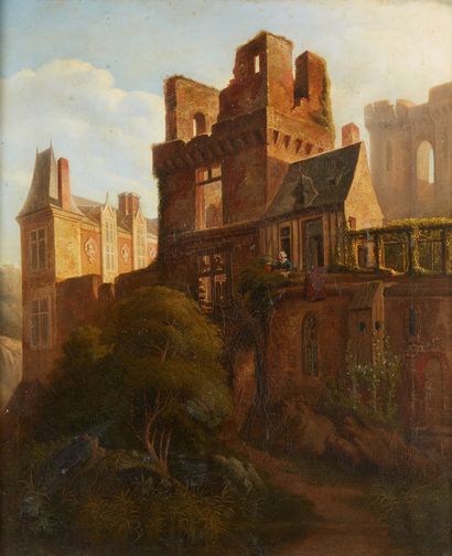 Théodore ROUSSEAU (1812-1867) View of a castle
Oil on canvas
Barbizon School
Signed...