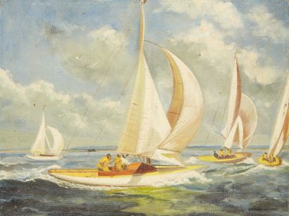 École AMÉRICAINE du XXe siècle Regatta
Oil on canvas
Signed Edward Hopper lower right...