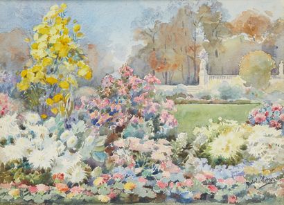YSABEL MINOGGIO-ROUSSEL (1865-?) Garden view
Watercolour on paper signed lower right
27...