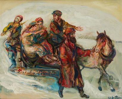 W.SPITZER (XXe SIÈCLE) The wedding in a sleigh
Oil on canvas
SBD and titled and countersigned...