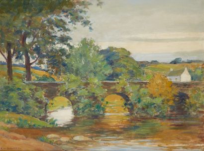 Charles Léon GODEBY (1870-1952) Paysage au pont
Huile sur Panneau d'isorel
Signée...
