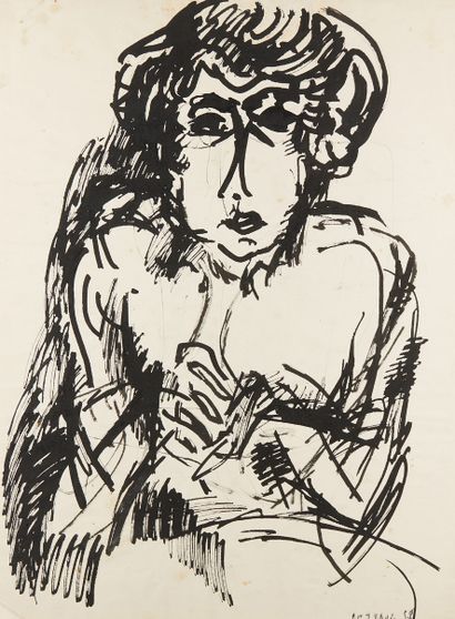 André COTTAVOZ (1922-2012) Portrait de femme, 1958
Encre sur papier
Signée et datée...