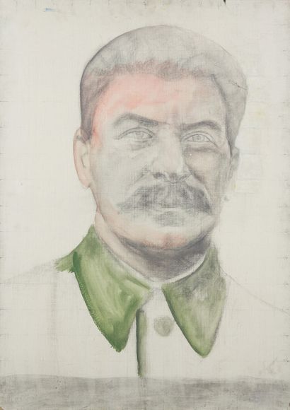 ÉCOLE RUSSE Pair of portraits of Stalin and Lenin
Oil on canvas
Signed on the back
93...