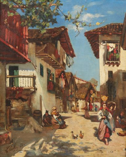 GUSTAVE HENRI COLIN (1828-1910) Vue de village
Huile sur toile
Signée en bas à gauche...