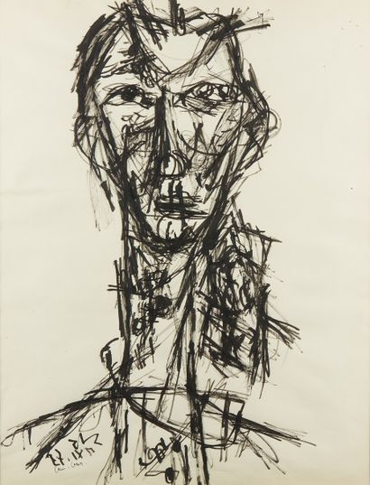DAVID LAN BAR (1912-1987) Portrait of a man
Ink on paper
Signed and dated lower left
60...