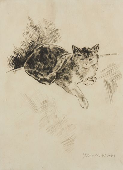 JACQUES LEHMAN, DIT JACQUES NAM (1881 - 1974) Reclining cat
Engraving on paper
Signed...
