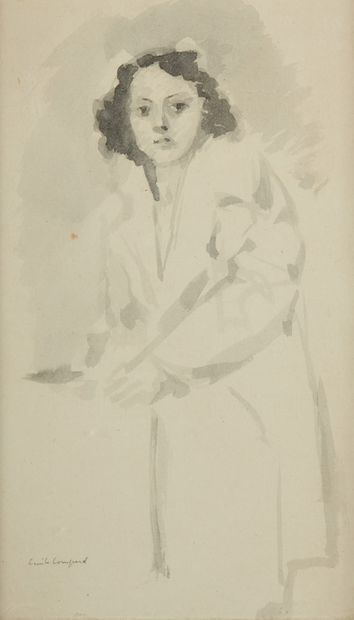 Emile COMPARD (1900-1977) Femme assise
Lavis d'encre sur papier
Signé en bas à gauche
Porte...
