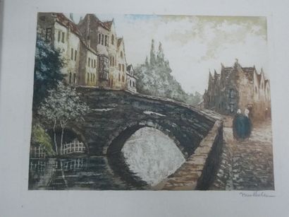 null Ecole française

Vue de ville animée près d'un pont

Gravure en couleurs, signée...