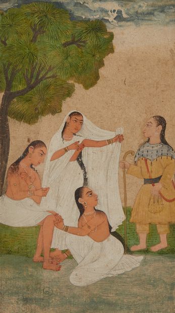 INDE Femmes au bain
Minature peinte sur papier.
XIXe siècle.
Dim. : 16 x 9,5cm