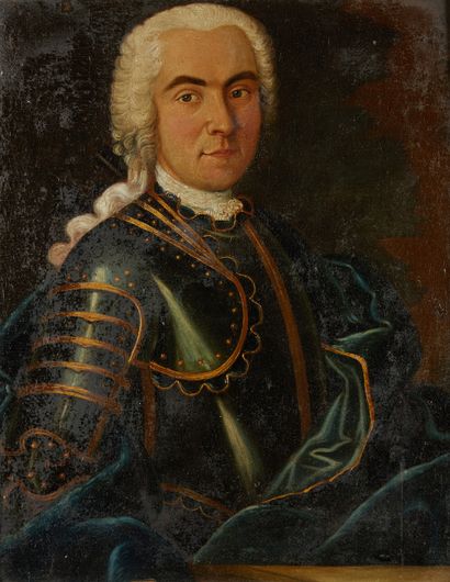 Ecole Francaise vers 1780 
Portrait d'un homme en armure
Sur sa toile d'origine
64...