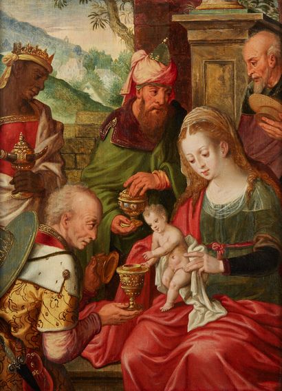 ATTRIBUÉ AU MAITRE DU FILS PRODIGUE (ACTIF VERS 1530 - 1560) 
L'Adoration des Mages
Panneau...