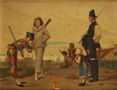 ALBERT A. LAMBRON DES PILTIERES (1836 - ?) 
Pierrot et Arlequin
Sur sa toile d'origine
Signé...