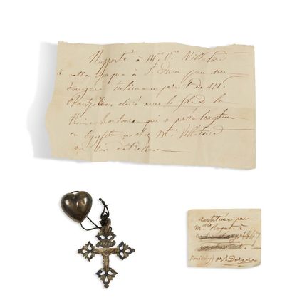 null ELEMENTS FROM NAPOLEON'S TOMB AT SAINT HELENE including a silver cross and heart...