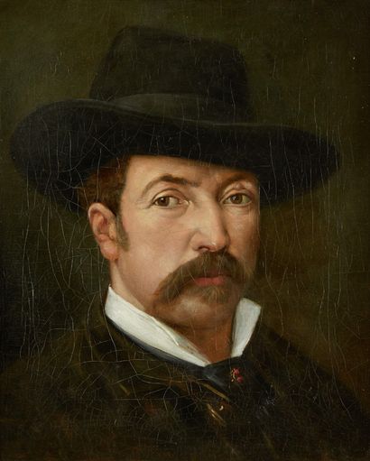 École FRANÇAISE vers 1880 
Portrait d'homme au chapeau en feutre
Toile 45 x 37 c...