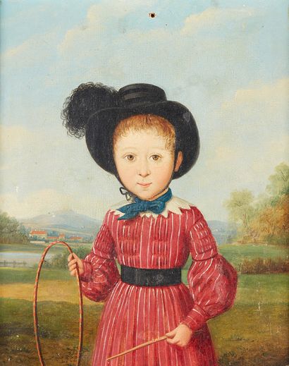 Ecole belge vers 1900 
Young child with a hoop
On its original canvas 26,5 x 21,5...