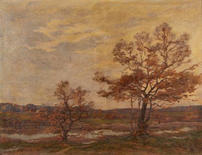 J. VIVIEN (ÉCOLE FRANCAISE, 1920) River bank with big trees
On its original canvas
Signed...