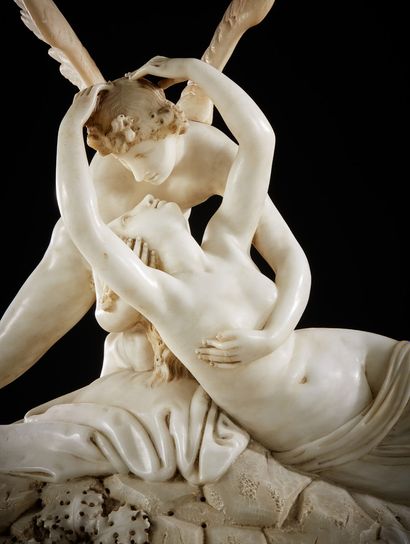 Antonio CANOVA (D'Après) 
Alabaster group representing Psyche revived by Love's kiss;...