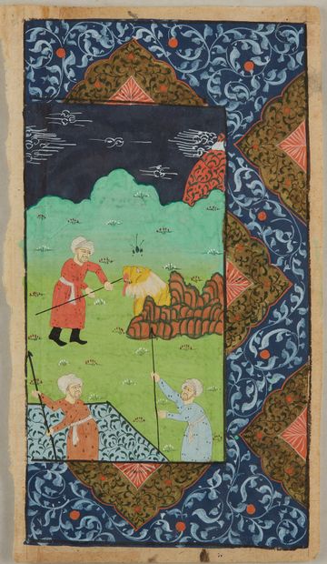 INDE Lion hunting - Game scene
Two paintings on paper, on the back writing in black...