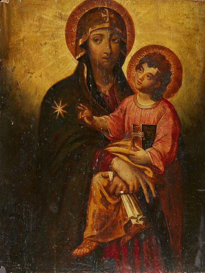 Ecole Veneto-Crétoise du XVIIe siècle Vierge à l'enfant
Panneau à une planche, non...