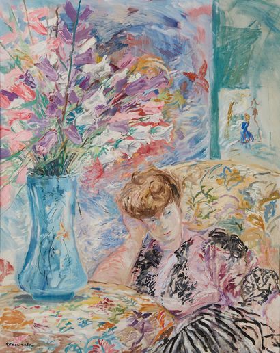Emilio GRAU-SALA (1911-1975) 
Femme au bouquet de fleur
Huile sur toile signée en...