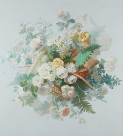 ÉCOLE LYONNAISE VERS 1900 
Bouquet de fleurs au tambourin
Aquarelle et gouache
119...