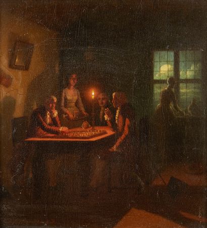 JOHANN MONGELS CULVERHOUSE(ROTTERDAM 1820 - PHILADELPHIE 1894) 
Candlelight chess...